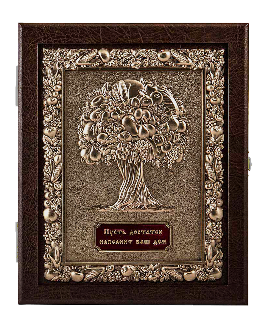 Ключница "Древо изобилия"- кожа, цвет коричневый(орех). 27х22х7 см.,шильд объемный медный