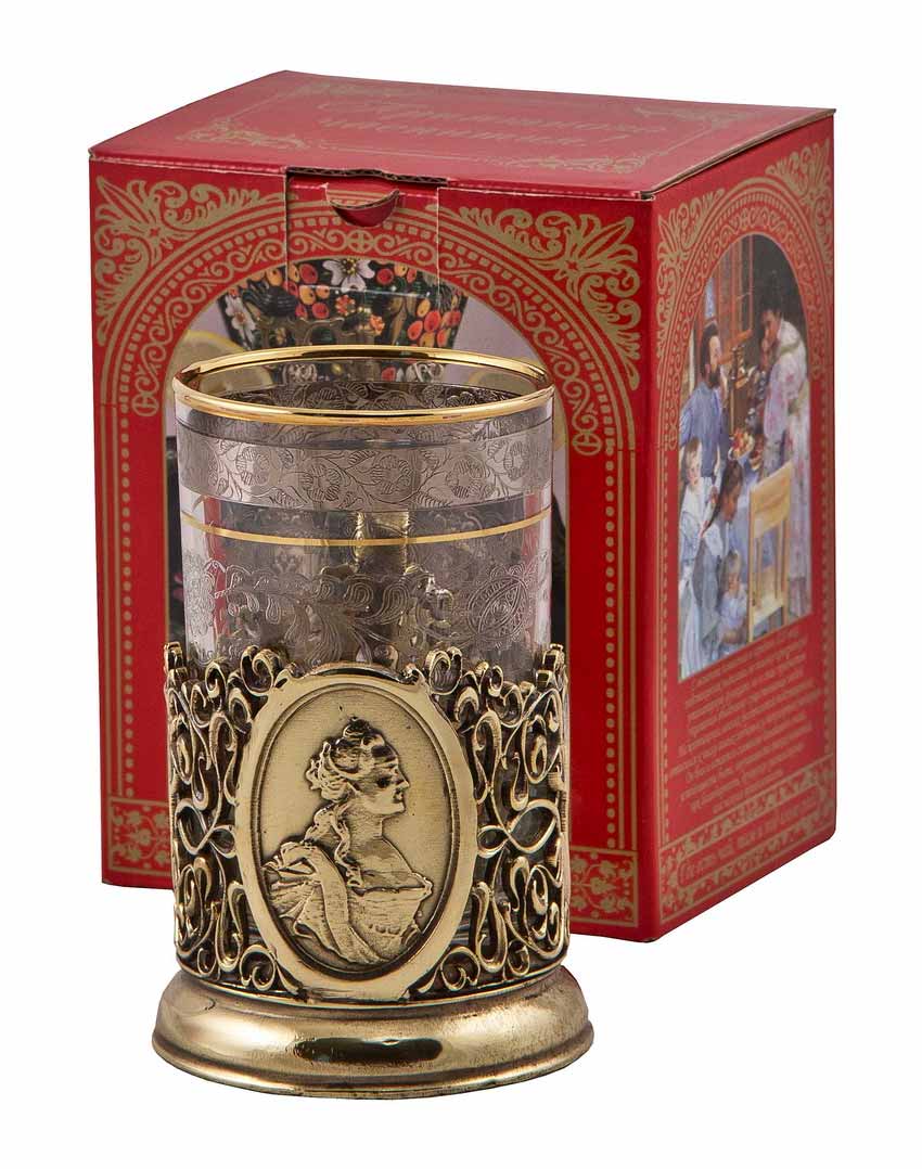 Подстаканник "Екатерина II" (стакан-стекло с золотым ободком, картонная коробка)