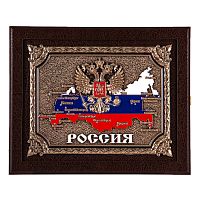 Ключница "Россия"- кожа, цвет коричневый(орех). 27х22х7 см.,шильд объемный медный