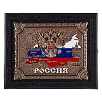 Ключница "Россия"- кожа, цвет черный(венге). 27х22х7 см.,шильд объемный медный