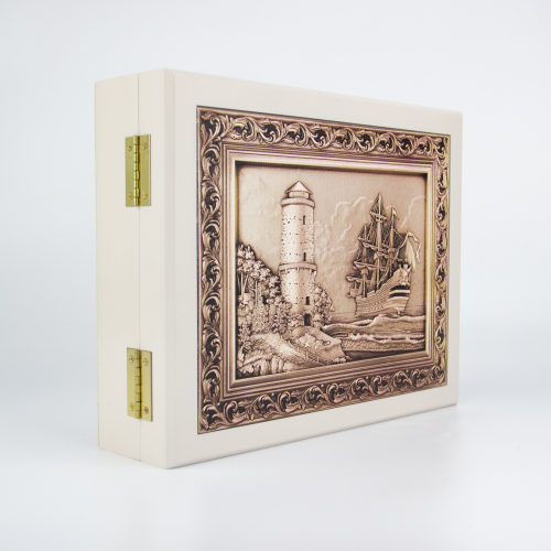 Ключница "Парусник с маяком" дерево,цвет белый,печать на холсте фото 2