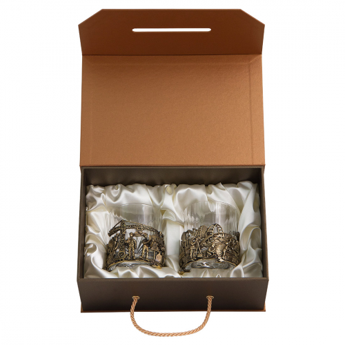 Набор из 2-х бокалов для виски "Строители", Н=100 мм.,V=280 мл., (в футляре-кейсе)