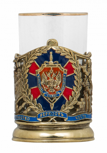 Подстаканник "ФСБ" (эмаль) (стакан-стекло с золотым ободком, картонная коробка) фото 2 Подстаканник "ФСБ" (эмаль) (стакан-стекло с золотым ободком, картонная коробка) фото 2